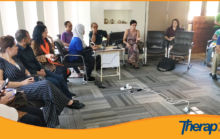 Therap Global team having a discussion with Annika Linden Centre administrators and teachers
