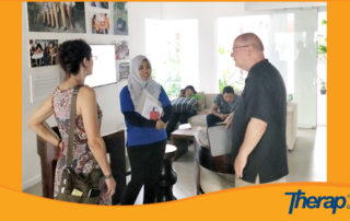 Jim Kelly and Maureen Noonan from Therap services having a chat with an special educator of Annika Linden Centre