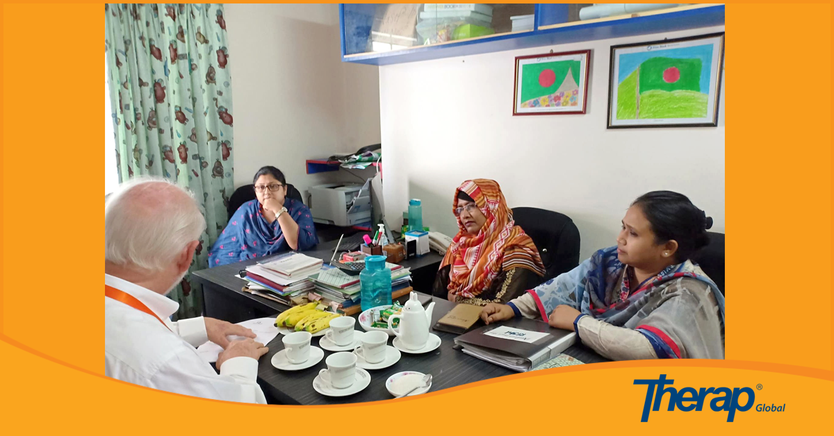 Therap Global team having a discussion with the Principal of Blue Bird Special School, Dhaka