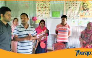 A special teacher is explaining what kind of services are provided in this classroom of Durgapur Buddhi Protibondhi and Autistic school, Rangpur