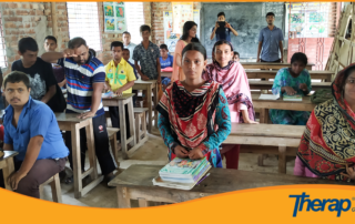 Special children's of SWID Bangladesh Buddhi Protibondhi o Autism Biddaloy, Ghoraghat greeting Therap team by standing during class visit