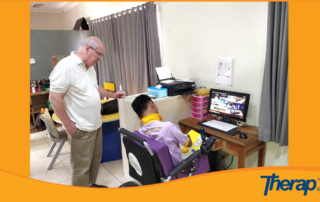 An special child is using computer through device in Yayasan Sayap Ibu Cabang Provinsi Banten