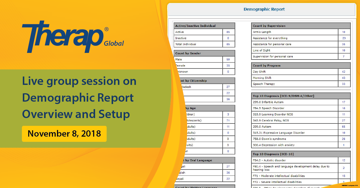 Live group session on Demographic Report Overview and Setup on November 8, 2018