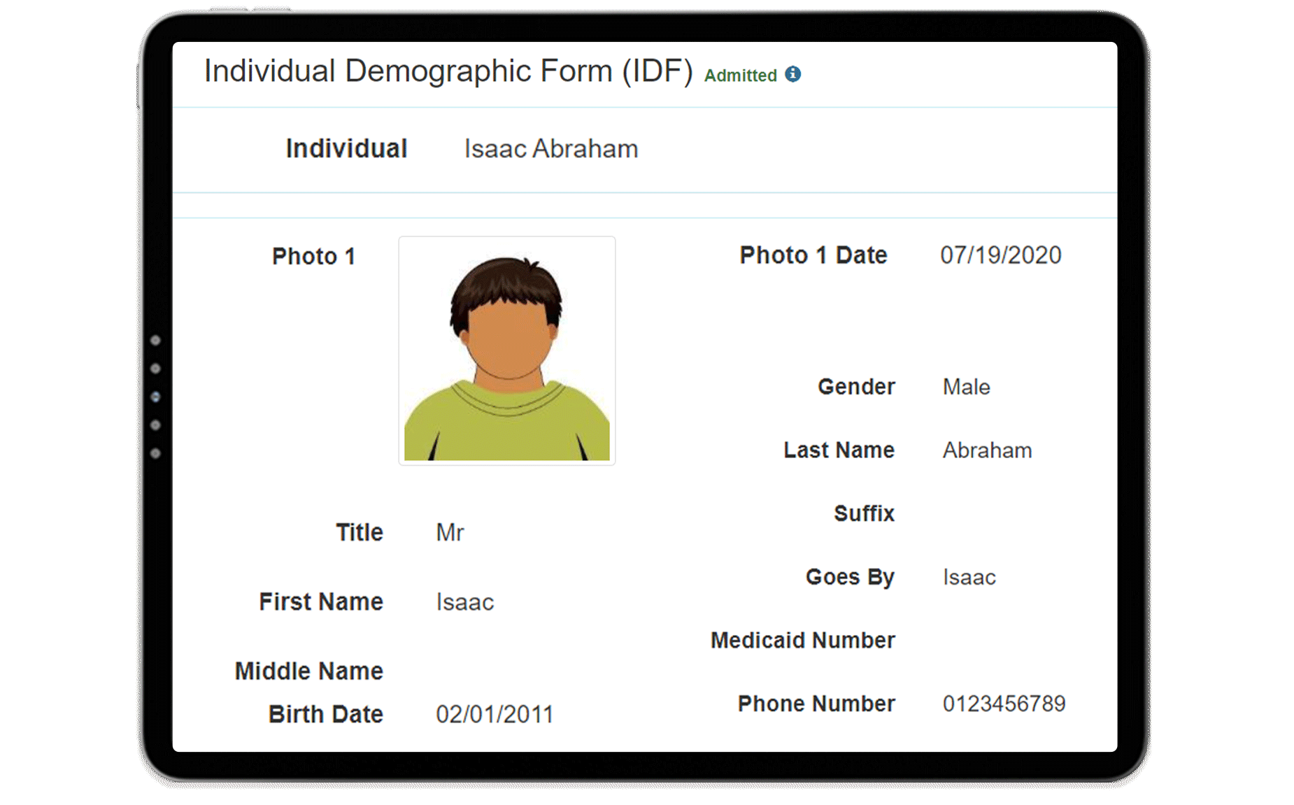 Screenshot of Individual Demographic Form/ Individual’s General Information
