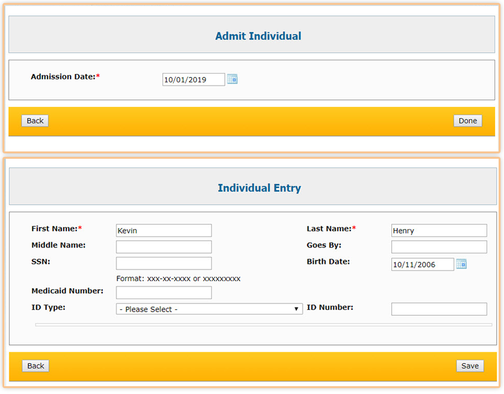 Individual Intake – Intake & Admit