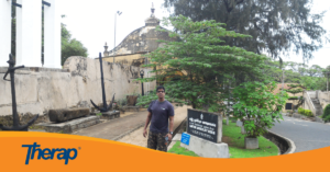 Faisal in front of the Maritime Archeology Museum at Galle Fort