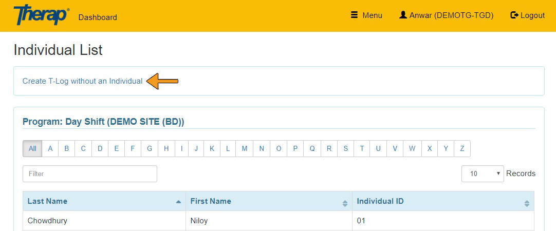 how to create T-Log without an individual