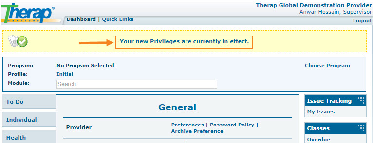 ISP program on therap dashboard