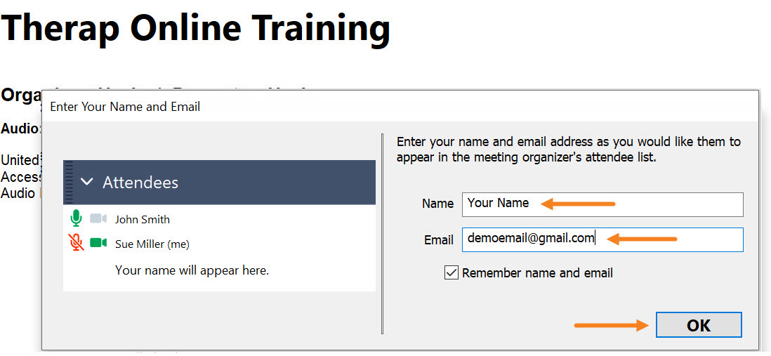 Enter name email