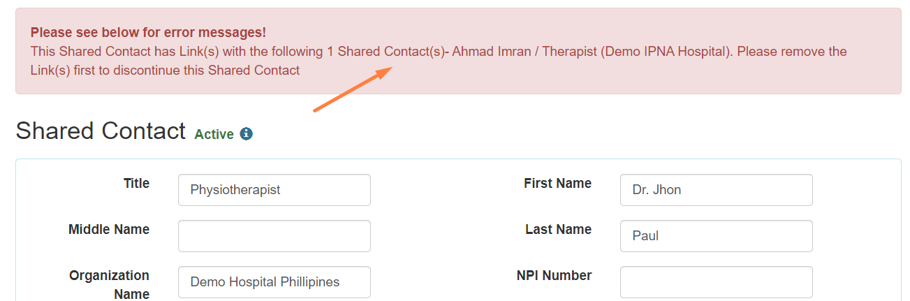 discontinue-error ISP program on therap dashboard