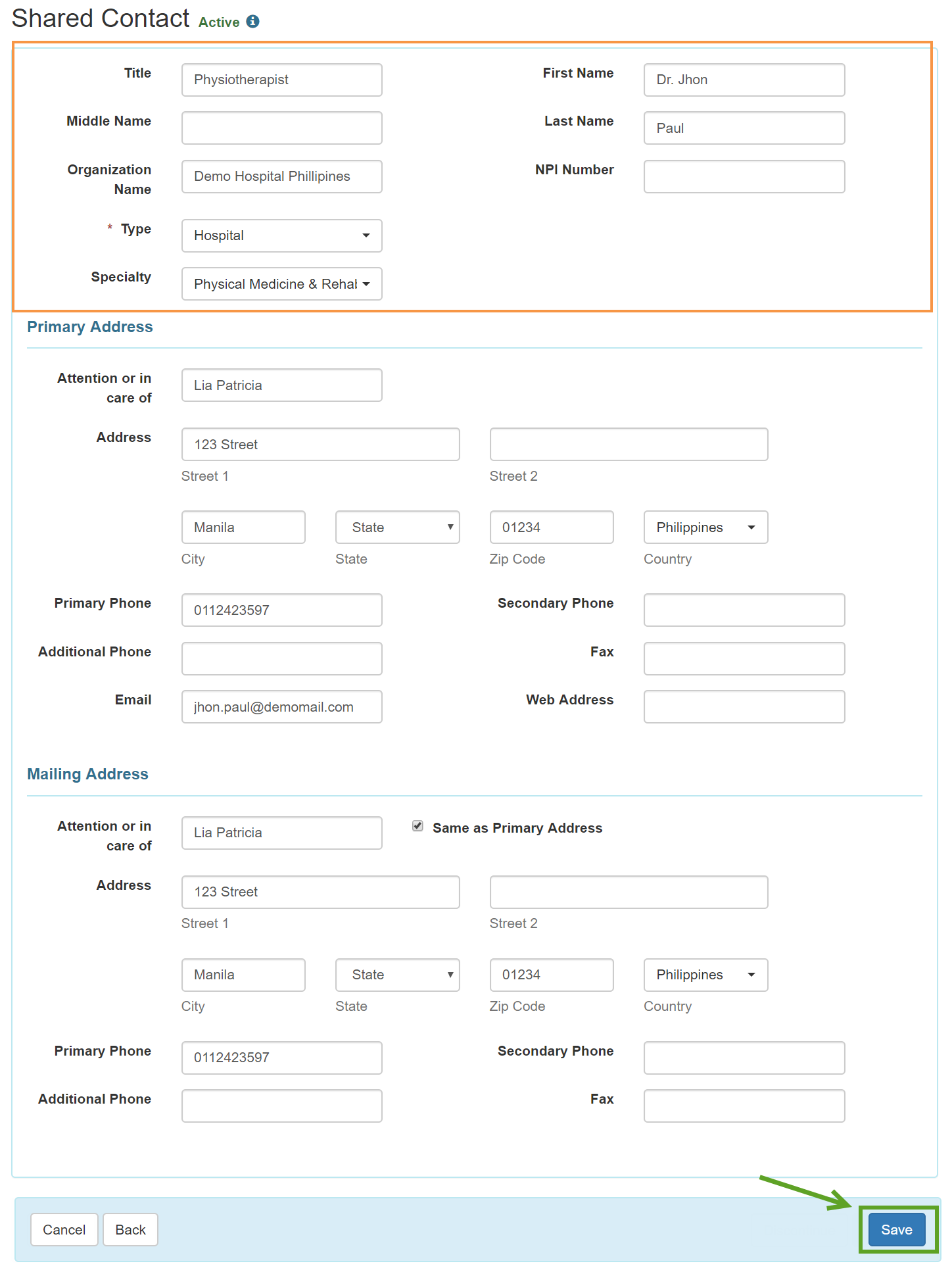 shared contact ISP program on therap dashboard