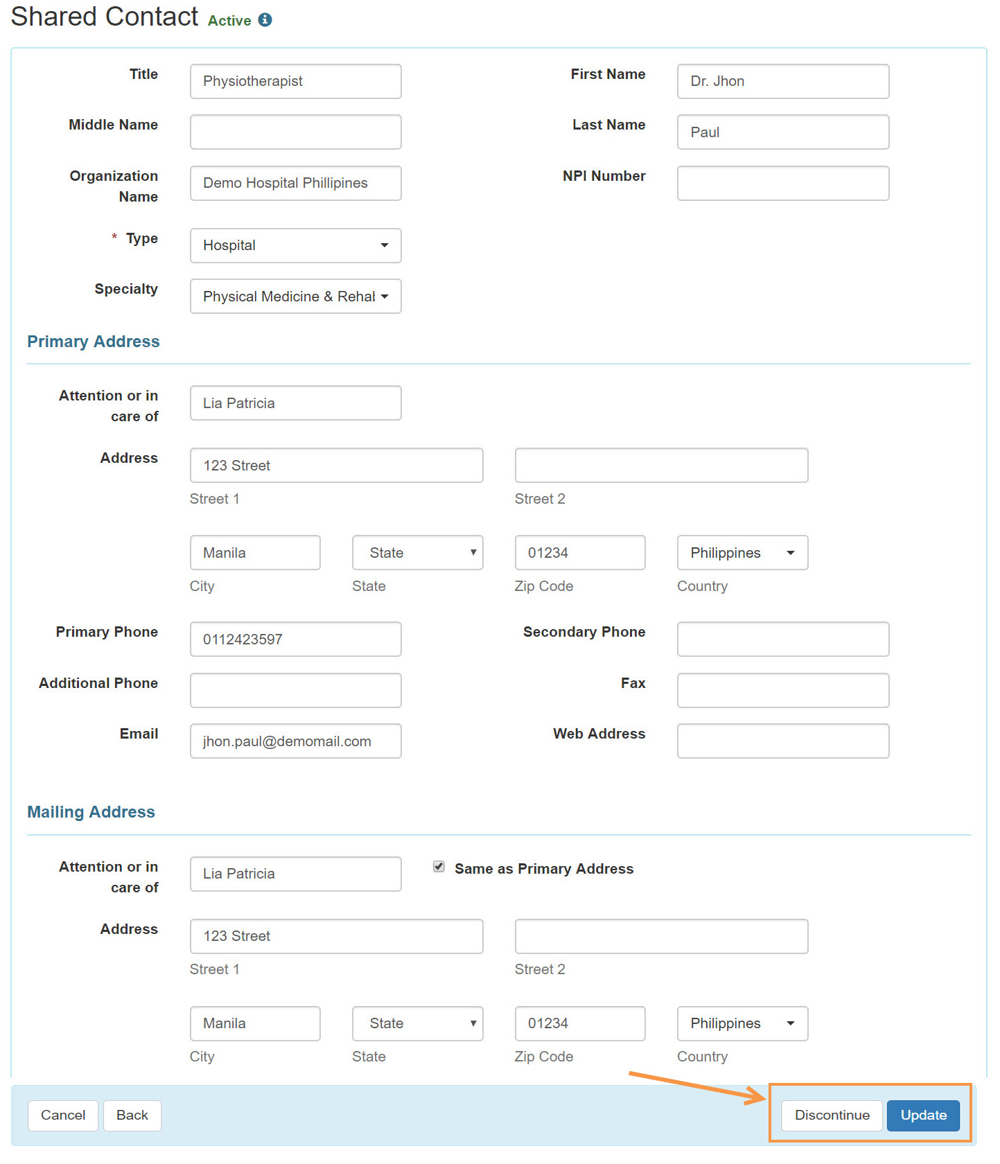update-discontinue ISP program on therap dashboard