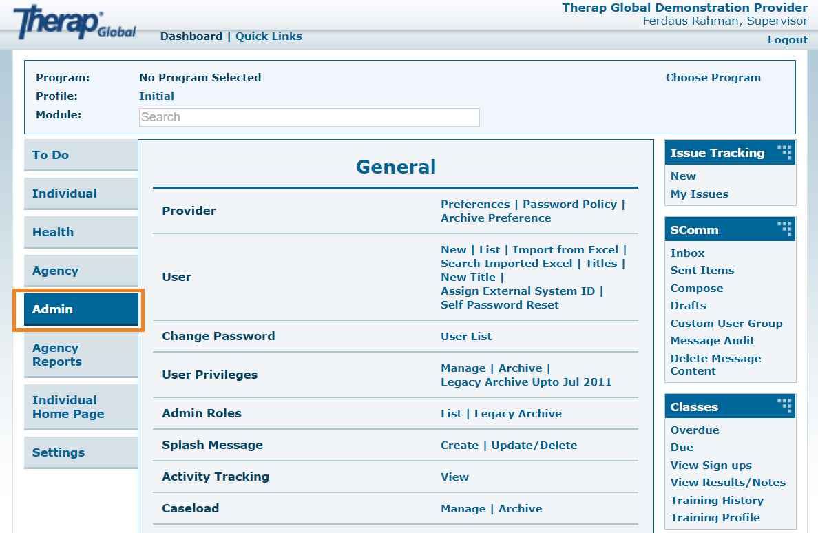 ISP program on therap dashboard