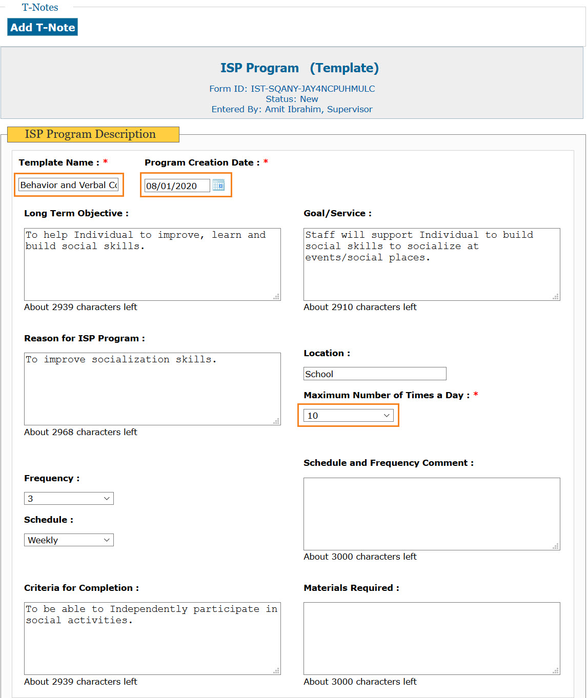 ISP program on therap dashboard