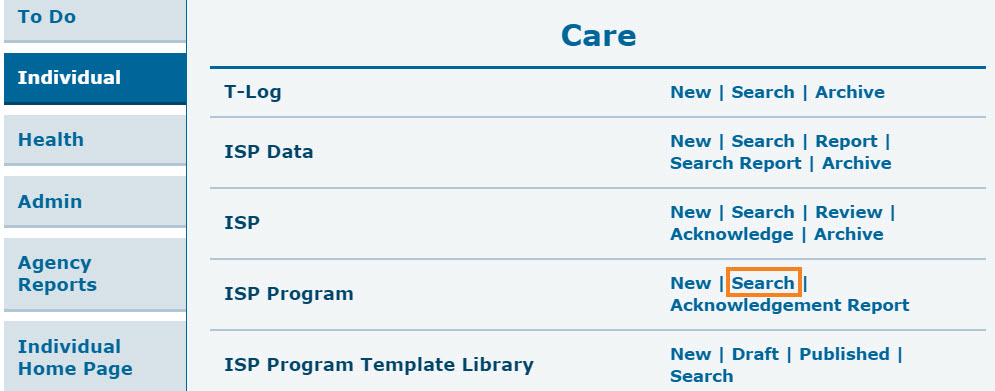 ISP program on therap dashboard