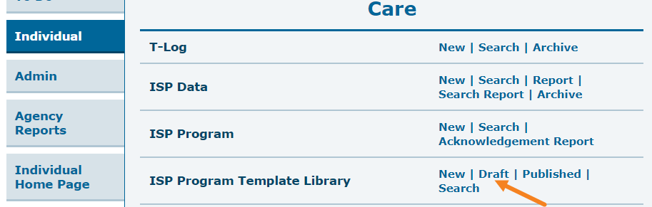 Draft ISP Template select program from isp program list