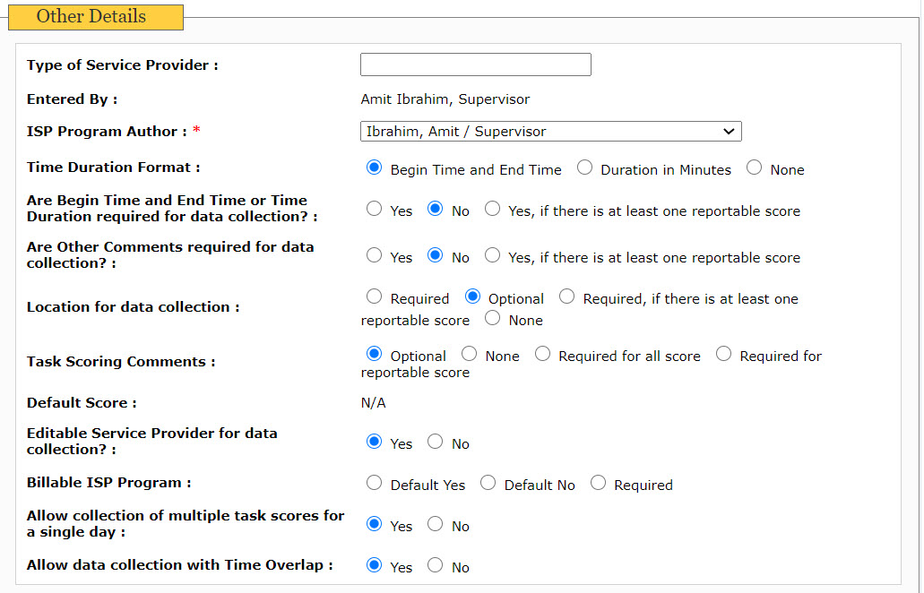 Otherdetails select program from isp program list