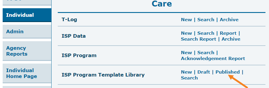 Published ISP Template select program from isp program list