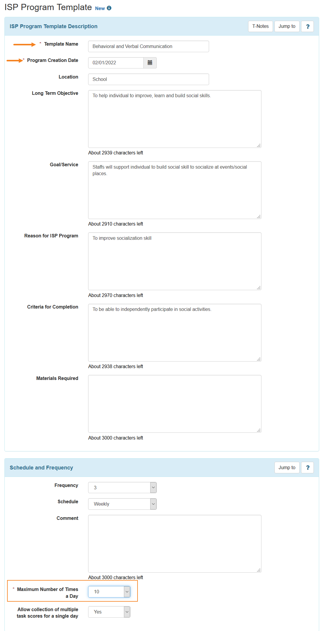 ISP program on therap dashboard