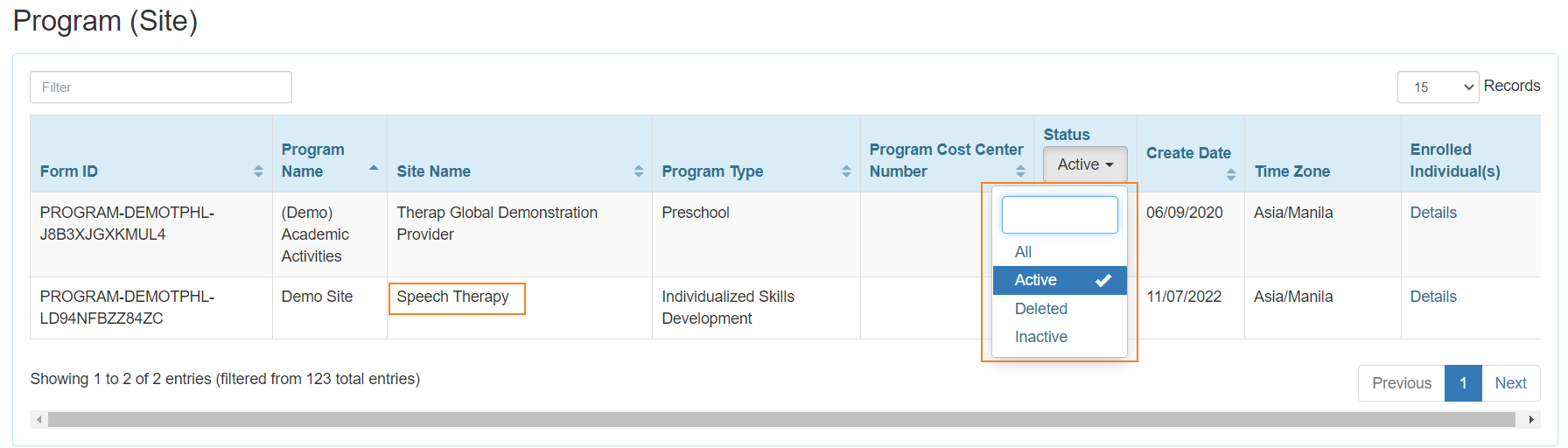 program list page