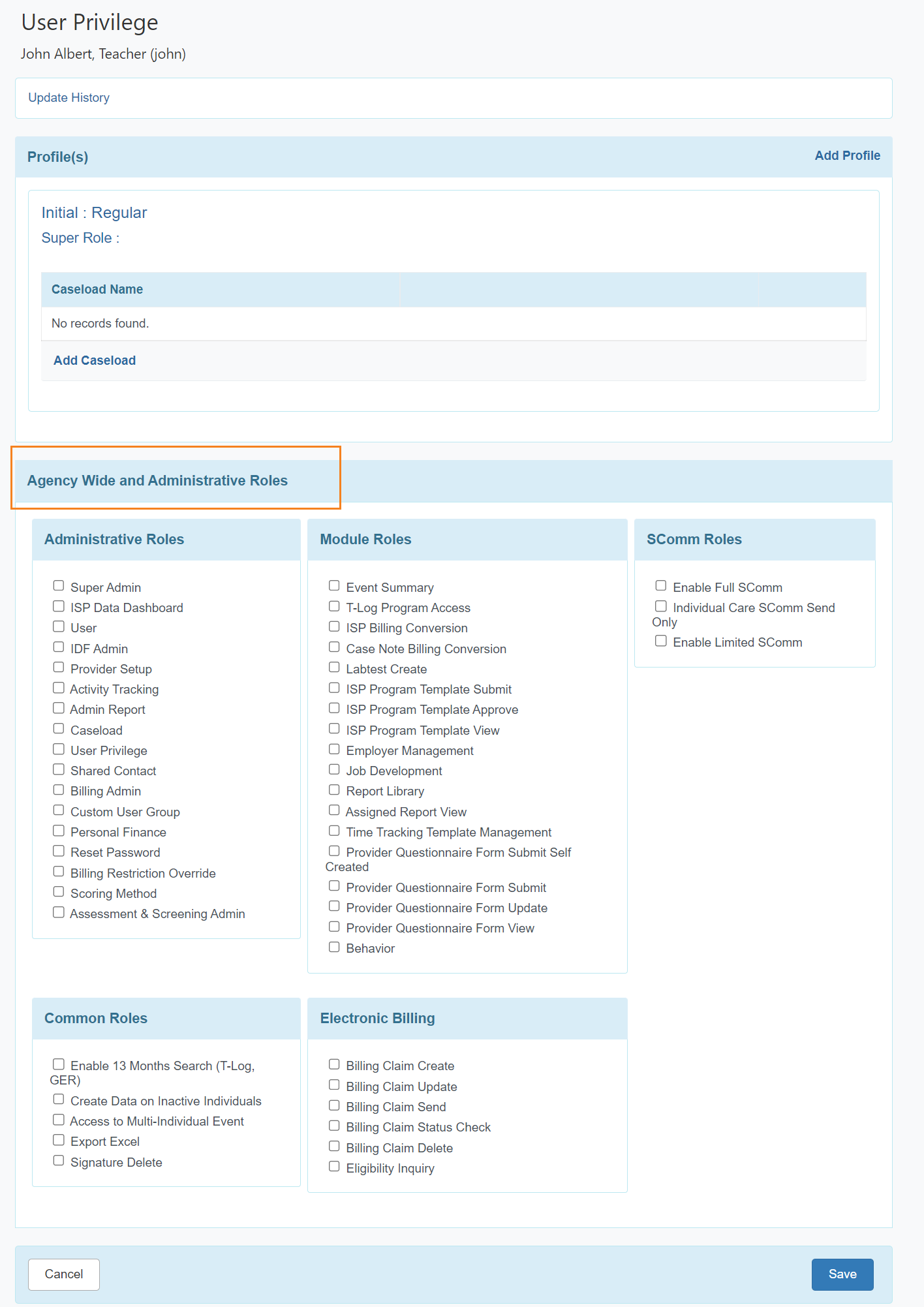 Agency Wide and Administrative Roles select program from isp program list