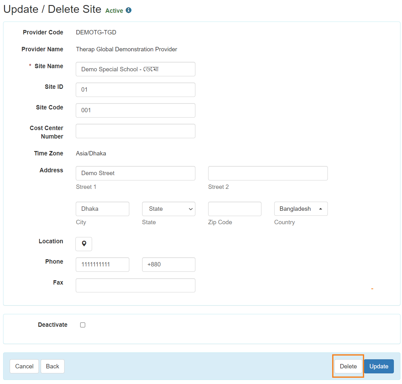 Delete Site select program from isp program list