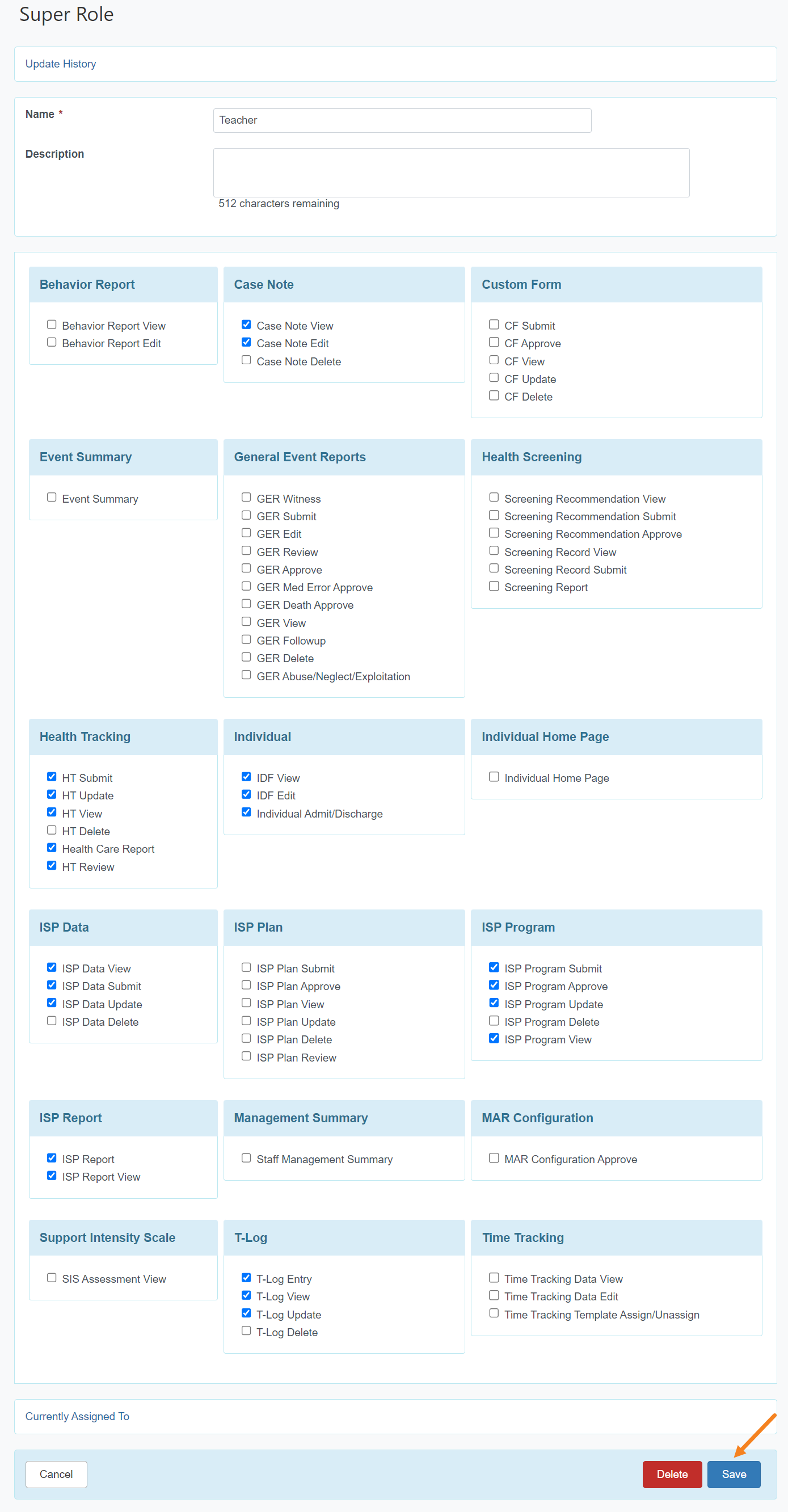 Edit Super Role page Save select program from isp program list