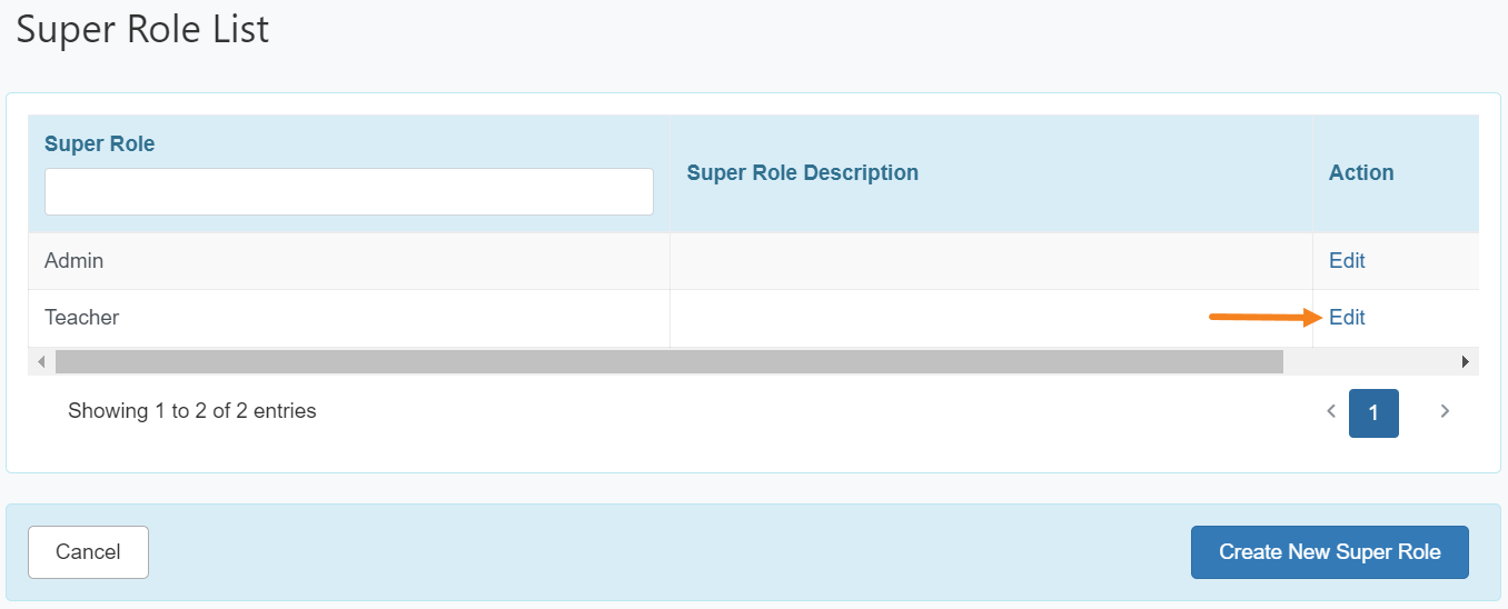 Edit Super Role ISP program on therap dashboard