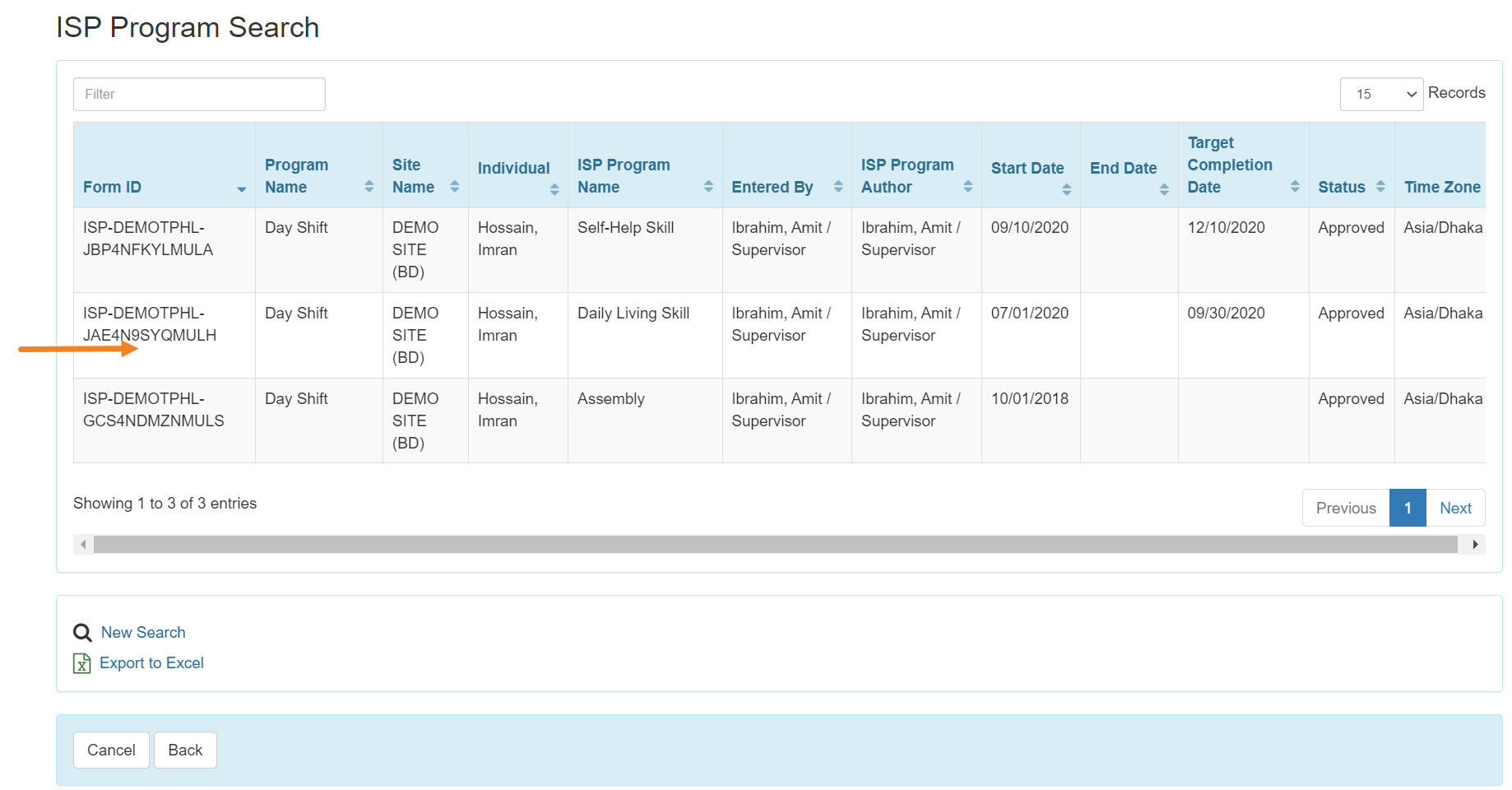 select program from isp program list