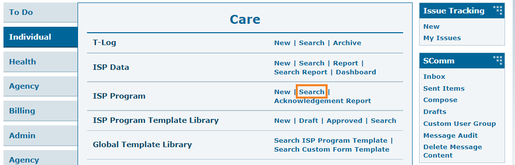 Image 1 ISP program on therap dashboard