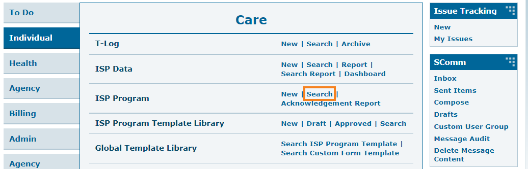 ISP program on therap dashboard