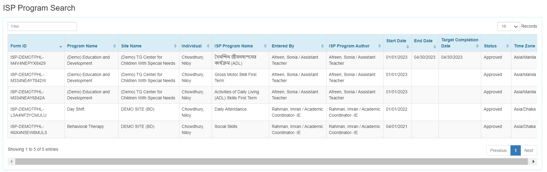 Image 3 ISP program on therap dashboard