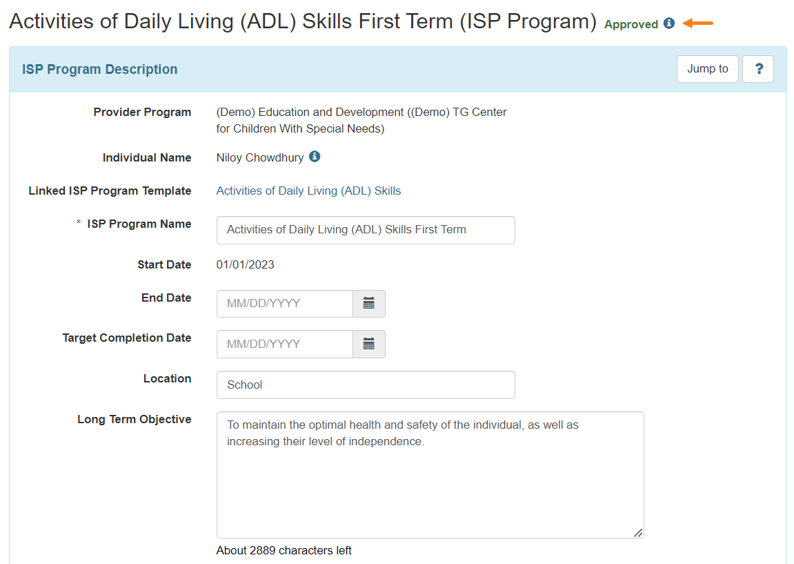 Image 8 ISP program on therap dashboard