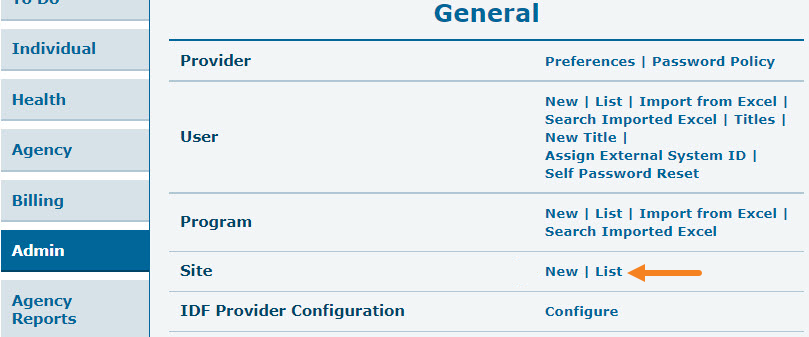 Site List ISP program on therap dashboard