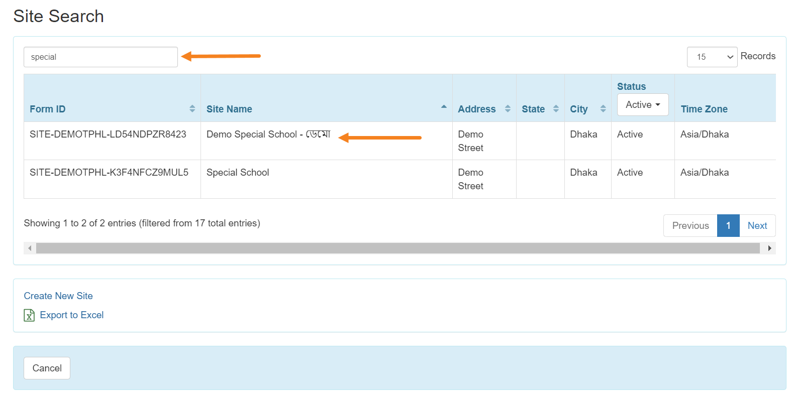 Site Search select program from isp program list
