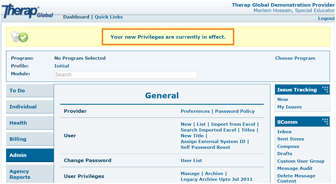 ISP program on therap dashboard