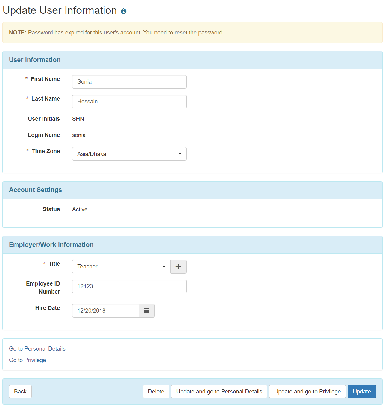 Update User Information