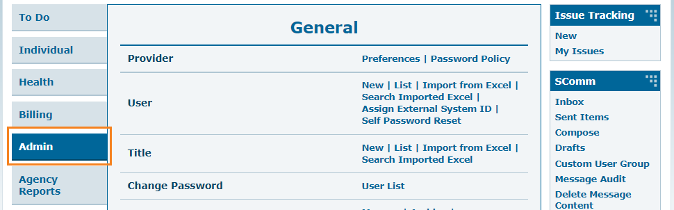 click admin tab