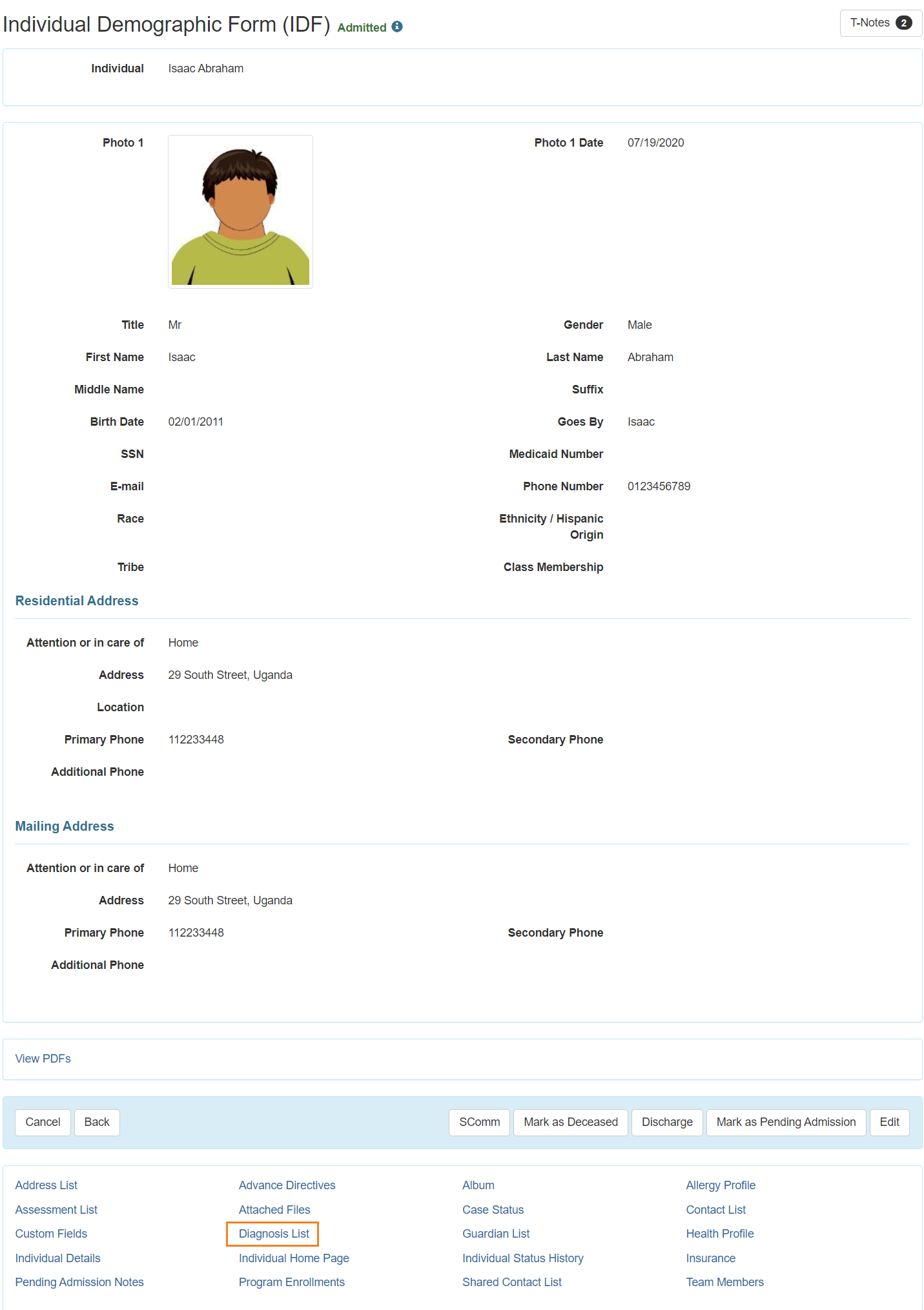 diagnosis from idf