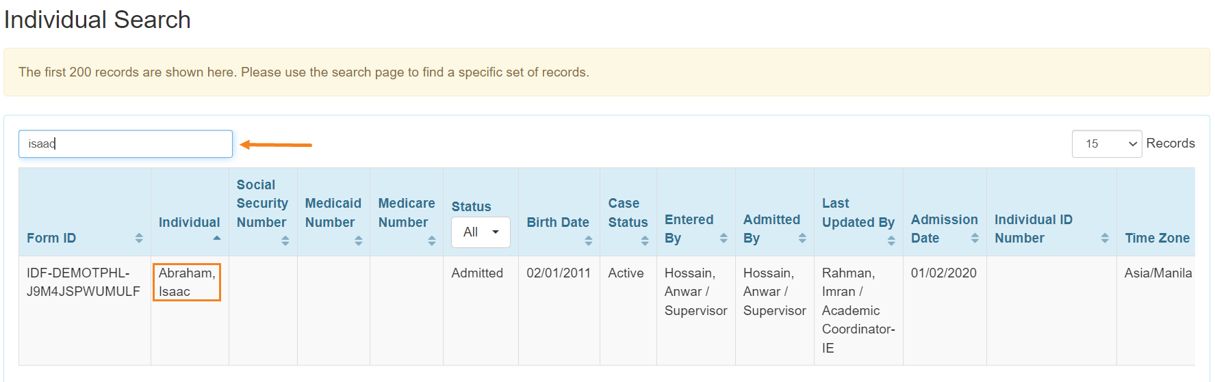 select indi from indi search from indi diagnosis
