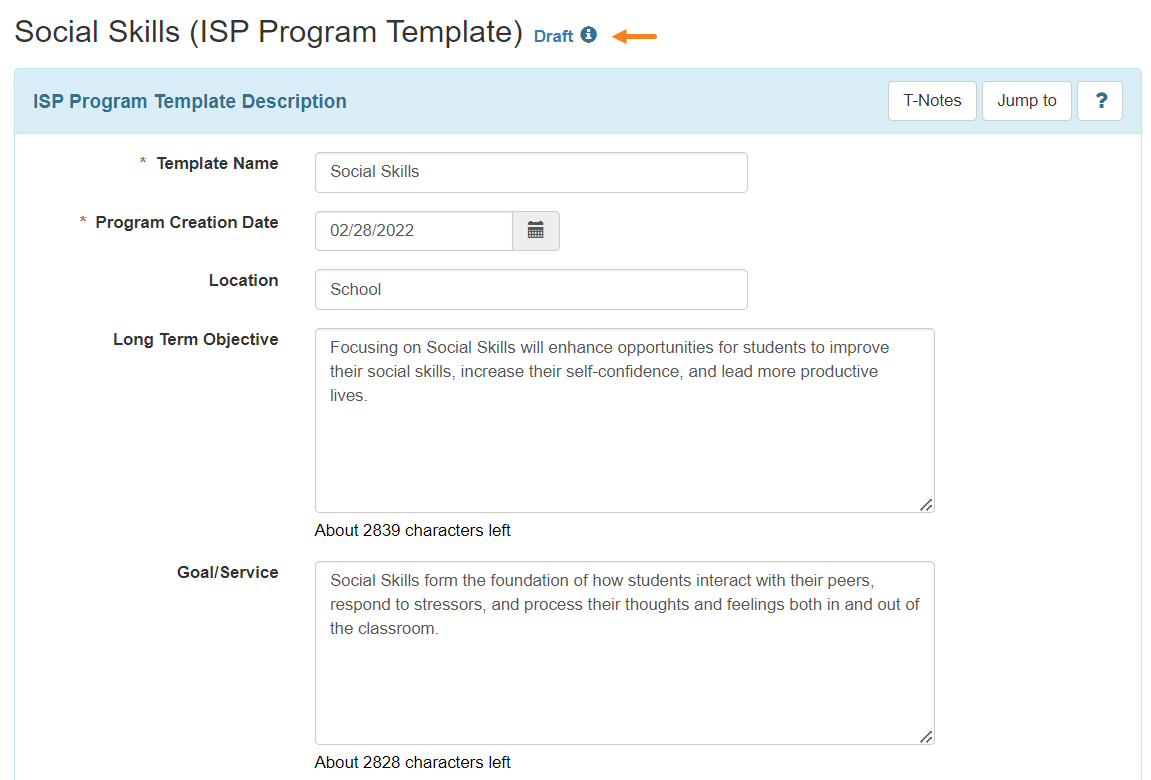 ISP program on therap dashboard