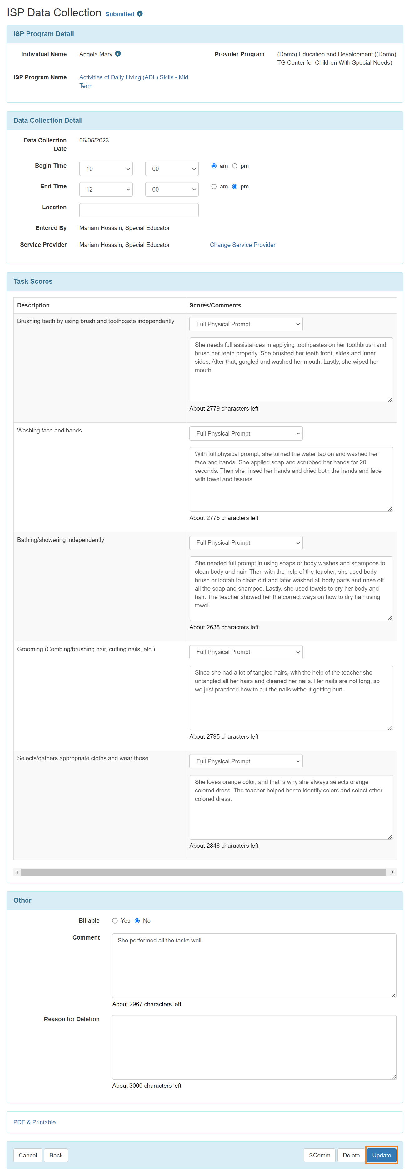 ISP program on therap dashboard