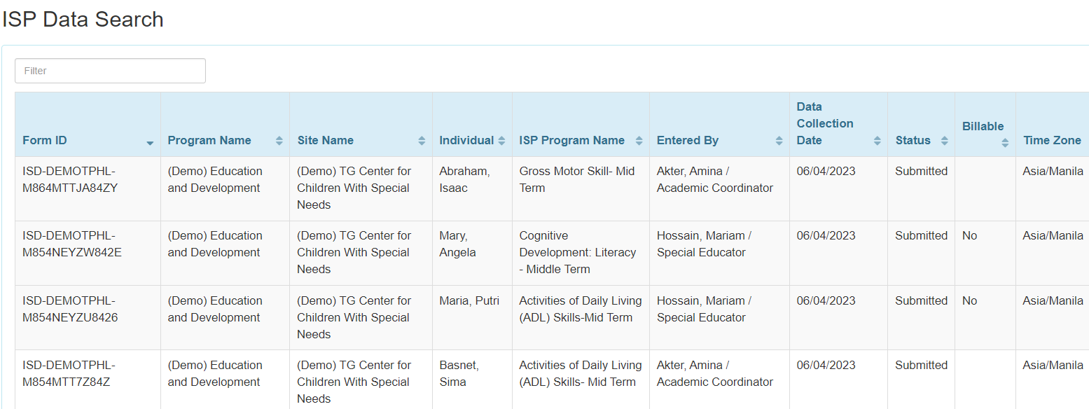 ISP program on therap dashboard