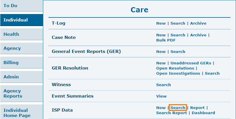 ISP program on therap dashboard