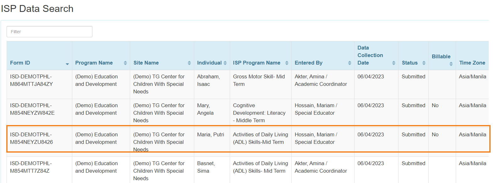 ISP program on therap dashboard