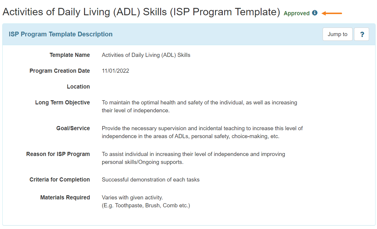 ISP program on therap dashboard