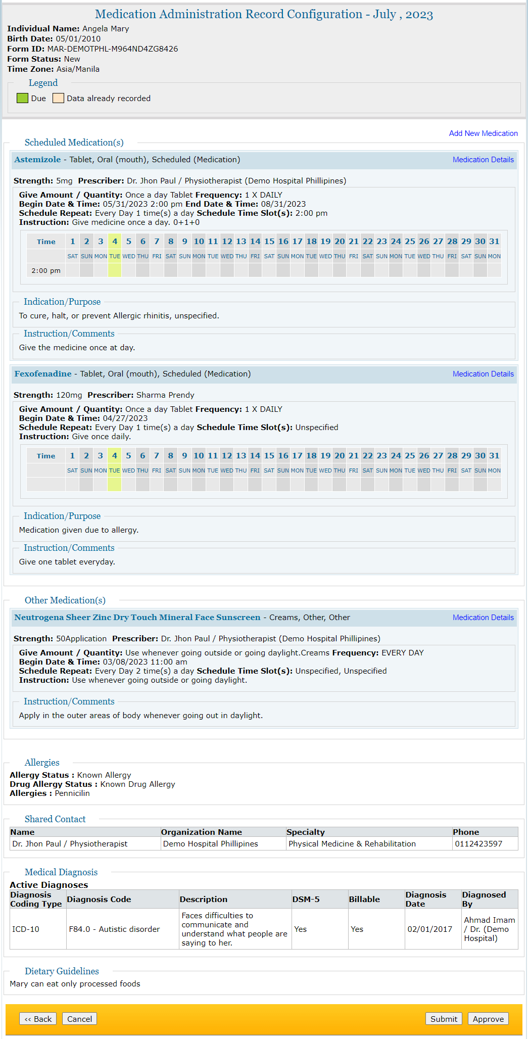 MAR Configuration Form