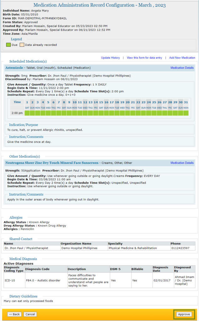 Medication Administration Record Configuration Page - Therap Global