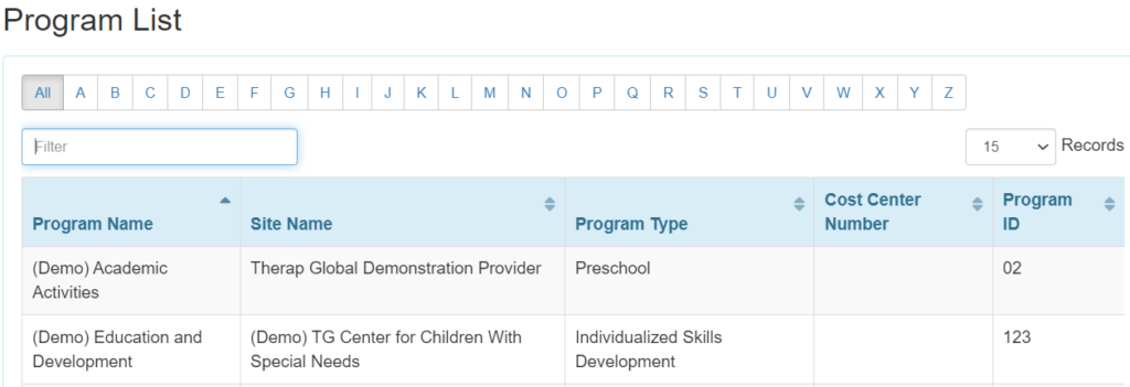 Program Services List Program List - Therap Global
