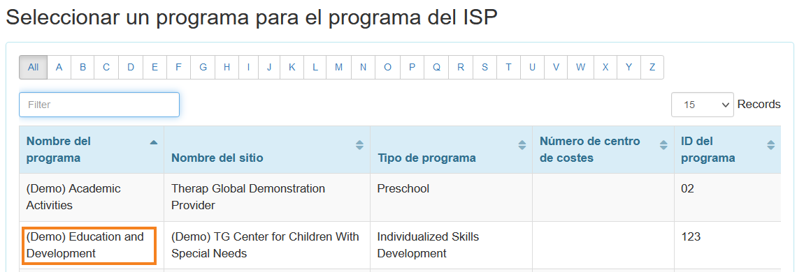 select program from isp program list